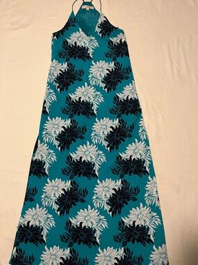 LOFT Teal Floral Halter Maxi Dress